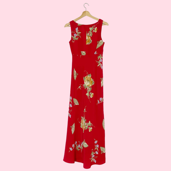 RED FLORAL MAXI DRESS (S)