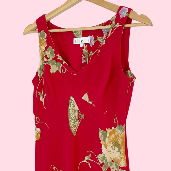 RED FLORAL MAXI DRESS (S)