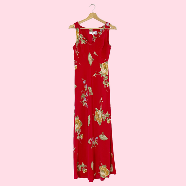 RED FLORAL MAXI DRESS (S)