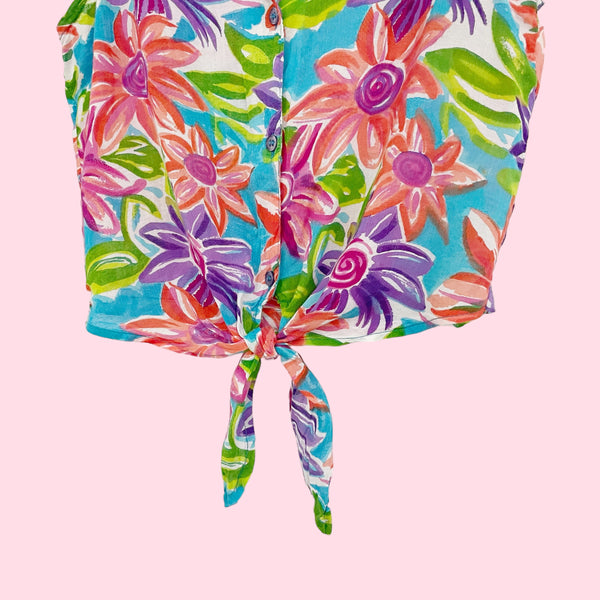 FLORAL TIE FRONT CROP TOP (S)