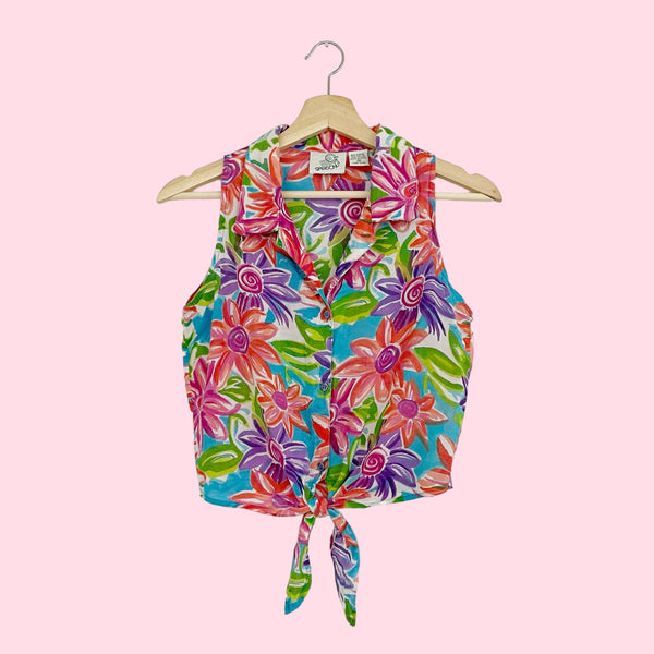 FLORAL TIE FRONT CROP TOP (S)