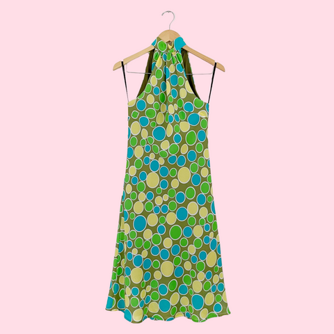 BUBBLE PRINT HALTER MIDI DRESS (M)
