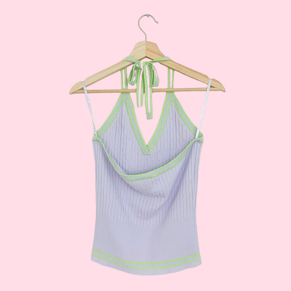 LAVENDER + LIME CABLE KNIT HALTER (M/L)