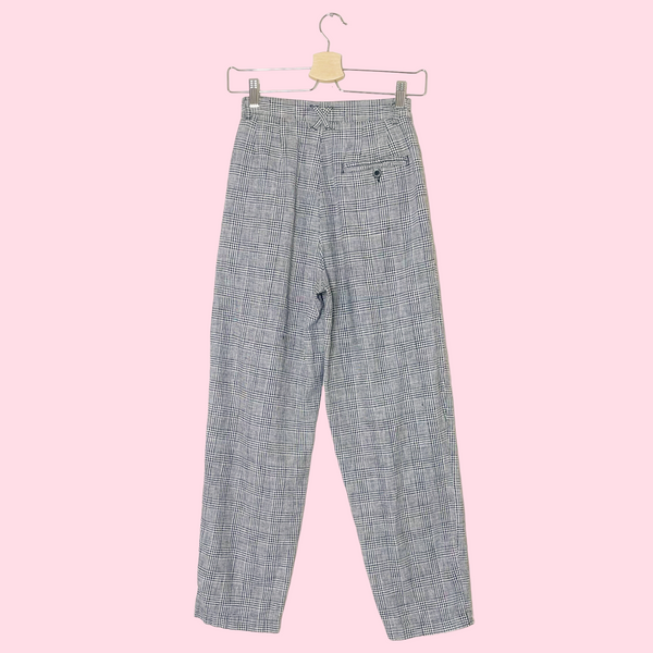 GRAY PLAID HIGH WAISTED TROUSERS (XS)