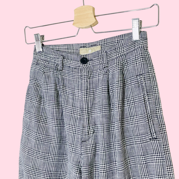 GRAY PLAID HIGH WAISTED TROUSERS (XS)