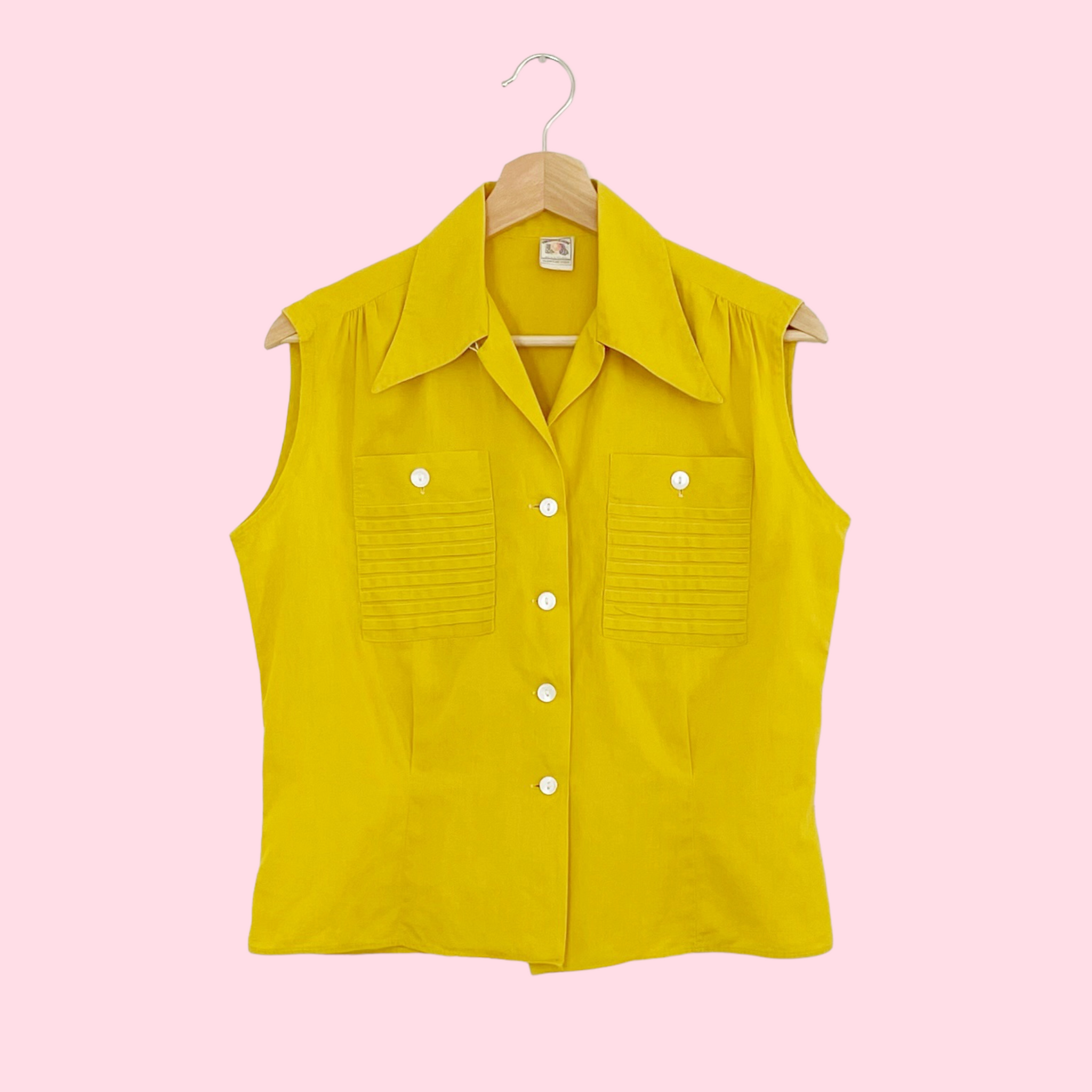 MUSTARD COLLARED SLEEVELESS BLOUSE (M)