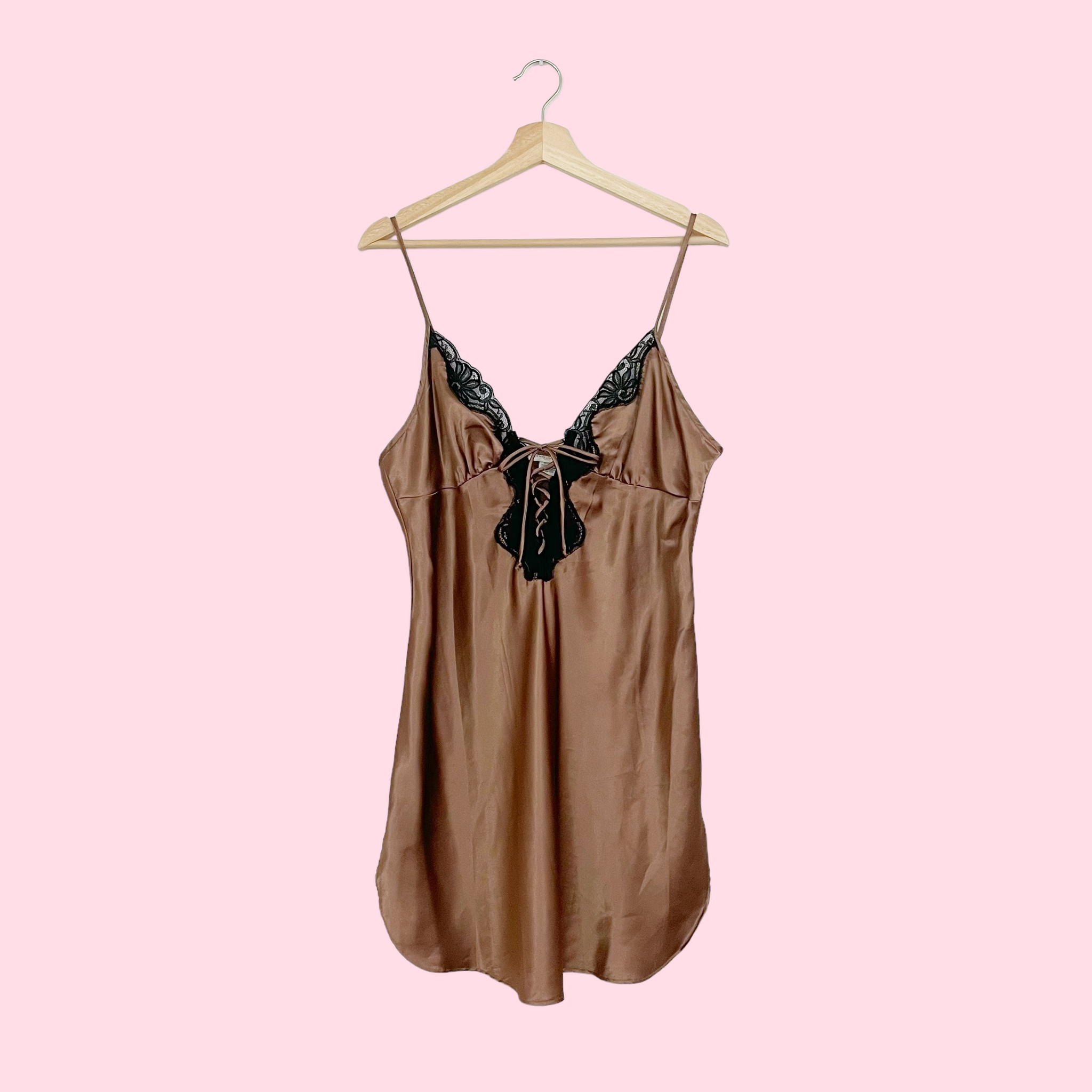BROWN LACE UP SLIP DRESS (M)