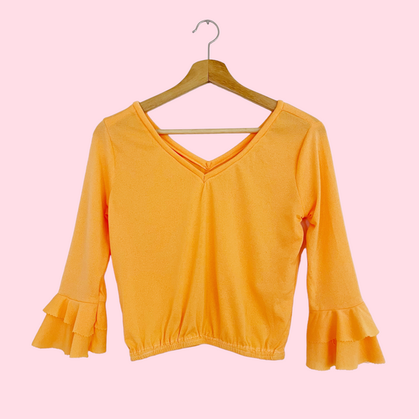 PEACH CROPPED BELL SLEEVE TOP (S/M)