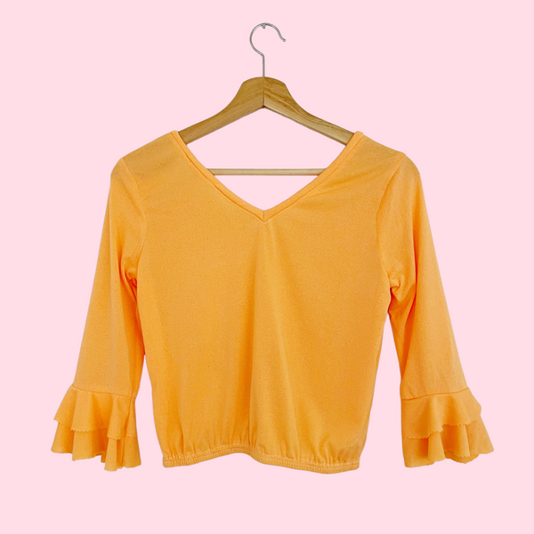PEACH CROPPED BELL SLEEVE TOP (S/M)